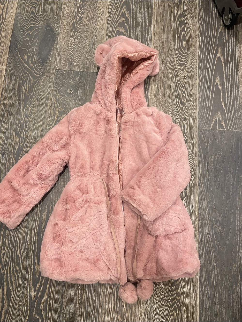 Girls' Plush Hooded Pink Faux Fur Coat